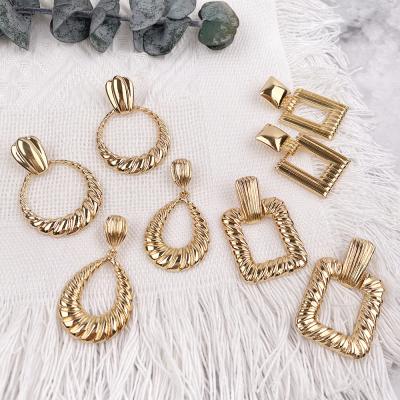 China KITI Factory Supply Trendy Geometric FASHION Gold Basic Twist Dangle Gold Plated Women Drop Earrings for sale