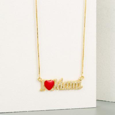 China FASHIONABLE Golden Enamel Heart Mom Necklace Mother's Day Gift Tasty Necklaces I Love You For Women for sale