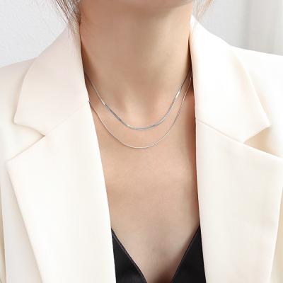 China KITI Simple Light Luxury Stainless Steel TRENDY Necklace 18k Gold Silver Women Double Snake Bone Pendant Sweater Chain for sale