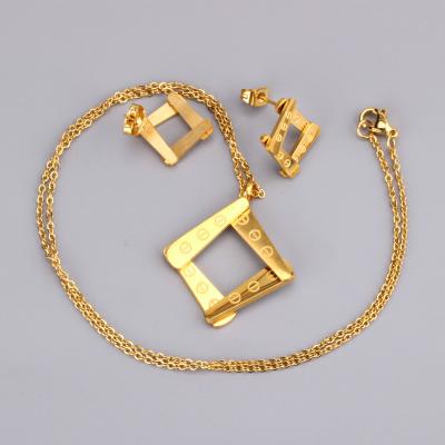 China KITI European American Character Square Madame Stainless Steel Collar Fashionable Pendant Earrings Set for sale