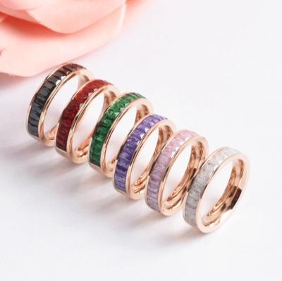 China Fashion Trendy Wholesale Multicolor Zircon Titanium Steel Rings For Couples Engagement Rings for sale