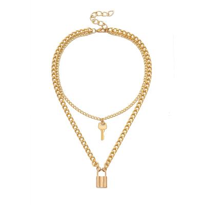 China TRENDY Fashion Hot Selling Layer Gold Plated Necklace Alloy Lock Multilayer Necklace For Women Girls Gift for sale