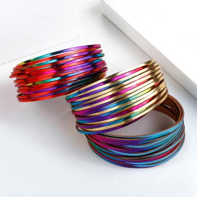 China KITI Fashion Gift Colorful Multilevel Metal Punk Iridescent Leather Bracelets For Women for sale