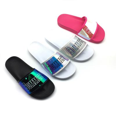 China Fashion Trend Reflective OEM Texts Laser Color Slippers Fashionable Sandals For Purchasing for sale