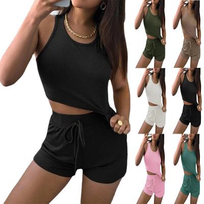 China NEW Breathable Summer Style Solid Color Suspender Vest Shorts Summer Shorts Two Piece Set for sale