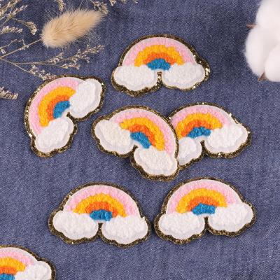 China High Quality Custom Chenille Embroidered Label 3D Rainbow Towel Patch Clothing Iron On Accessories Patch for sale