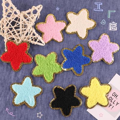 China Custom 3D Chenille Star Patches Free Sample Colorful Logo Jacket Iron On Embroidery Towel Chenille Letter Patches for sale