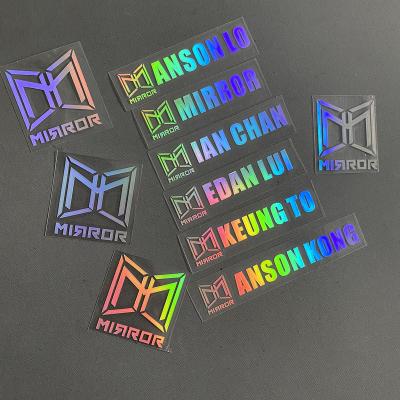 China Custom Glitter Holographic Self Adhesive Transparent Waterproof Logo Label Sticker 3D Transfer Waterproof Personalized Colorful Glossy Decal for sale