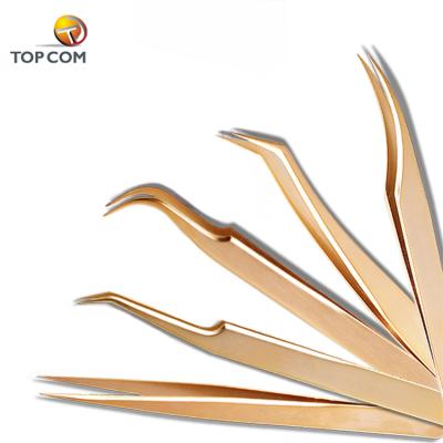 China Customized Volume Tweeezers Rose Gold Eyelash Extension Applicator Tweezers for sale