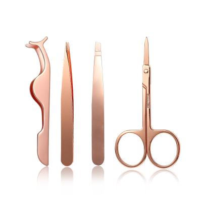 China Eyelash Applicator Tools Rose Gold Metal Eyebrow Scissors Eyebrow Tweezers Eyelash Clip Applicators With Private Label Logo for sale