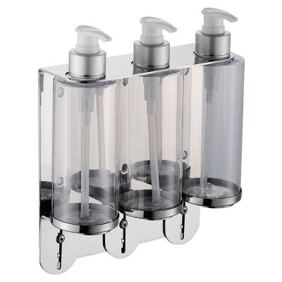 China Foam Soap Dispenser Folder Design 304 Stainless Steel Three Chambers Shampoo Bottle Wall Mounted Soap Dispenser For Hotel for sale