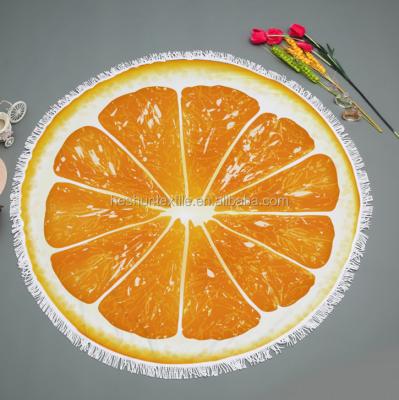 China Brand New Compressed Microfiber Printed Orange Kiwi Fruit Round Beach Towel Ground Mat for sale