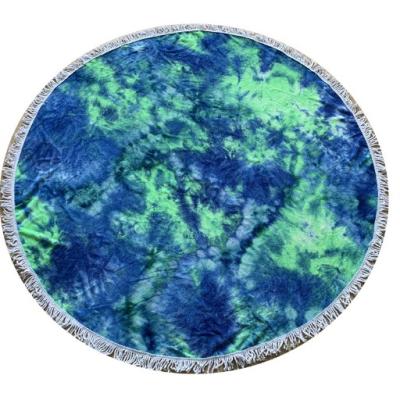 China Customized Compressed Design Tie Dye Personal Microfiber Printed Tassels Round Beach Towels With Logo for sale