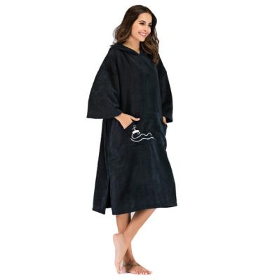 China Custom Logo OEM Brand Compressed Microfiber Adult Knitted Robe Beach Surf Ponchos Hooded Changing Towel for sale