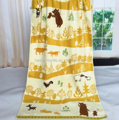 China OEM Logo Compressed 100% Cotton Yarn Dyed Jacquard Terry Beach Bath Towel for sale