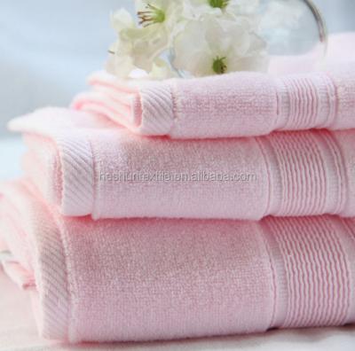 China Twisted Tablets Chat Plain Dyed 100% Cotton Hand Face Bath Towel Set With Satin Border for sale