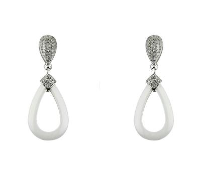 China White Teardrop Ceramic Earrings With 925 Sterling Silver , Pear Shape CSE0545 for sale