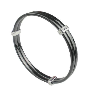 China Woman 's Black Ceramic Silver Bangle With AAA White CZ , 65mm , CSB0253 for sale