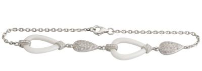 China White Pear Shape Ceramic Silver Bracelet With 925 Sterling Silver , Lead Free CSB0546 for sale