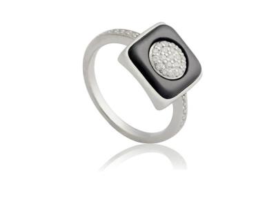 China Engagement 925 Silver Ring With Black Square Ceramic , White Cubic Zirconia CSR0724 for sale