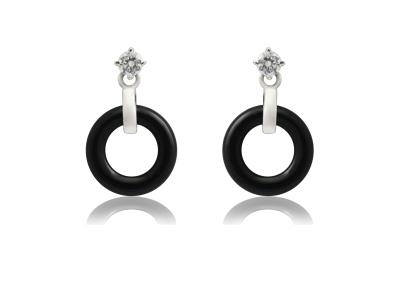 China Circle Silver Ceramic Earrings Black For Festival , Rhodium Plated Silver Earring CSE0398 for sale