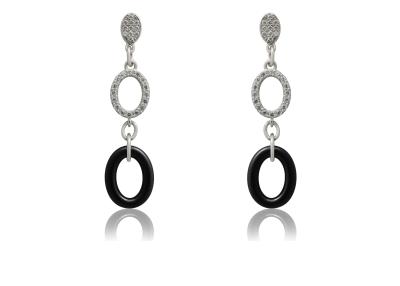 China Oval Ceramic 925 Sterling Silver Ceramic Earrings Black And White For Engagement , CSE0636 for sale