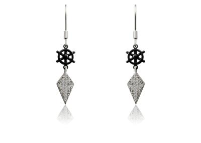 China Rudder Silver Ceramic Earrings With Zircon For Party , Silver Drop Earrings CSE0627 for sale