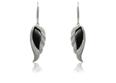 China Black Silver Ceramic Earrings With White Stone For Anniversary , Angel Wing Earring CSE0426 for sale