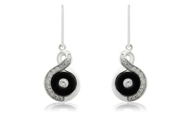 China Party White Zircon Silver Earring With Black Circle Ceramic , Nickel Free CSE0295 for sale