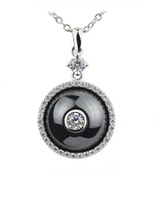 China Black Ceramic Woman Rhodium Plated Silver Necklace For Anniversary , Lead Free CSP0613-3 for sale