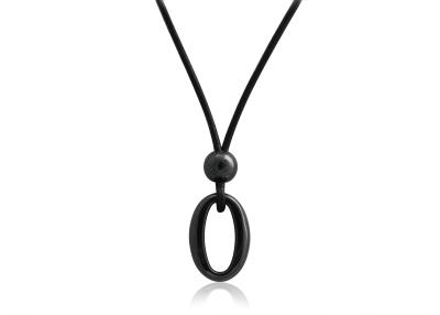 China Unisex Oval Black Ceramic Leather Necklace With Ceramic Bead , Rhodium Plated CSN0686 for sale