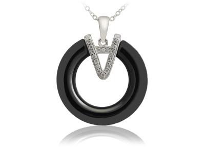 China Unisex Black Silver Ceramic Pendants Circle For Men / Women , Letter A Pendant CSP0457 for sale