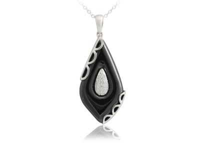 China Women's Silver Drop Black Ceramic Pendants Whitecubic Zirconia For Engagement CSP0472 for sale