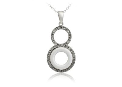 China Unisex White  Silver Ceramic Pendants With White Cubic Zirconia , 