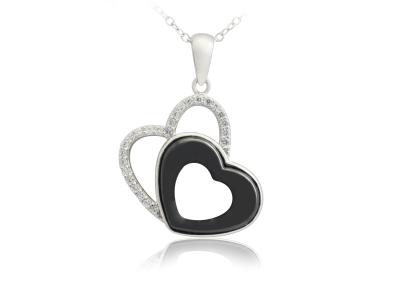 China Black And White Silver Ceramic Pendants Heart Pendant With CZ , Rhodium Plated CSP0587 for sale