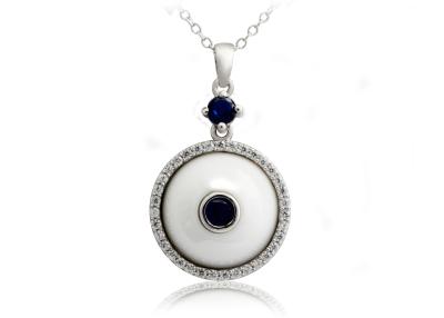 China Blue CZ White Silver Ceramic Pendants For Necklace Jewelry , Lead Free CSP0613-2 for sale