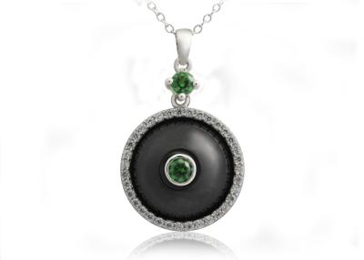 China Black Silver Necklace Ceramic Pendants With Green CZ For Birthday Gift CSP0613-5 for sale