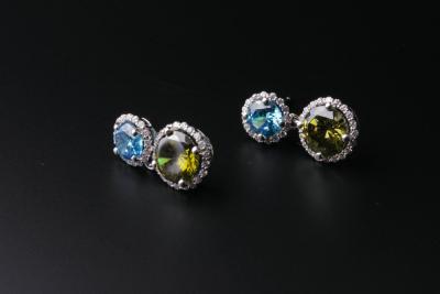 China Women 's Silver CZ Stud Earrings With Blue and Green Stone jewellery IE1274 for sale