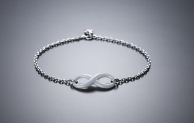 China 7 Inch Lovely White And Black Ceramic Silver Bracelet ,  Matched With Box Chains for sale