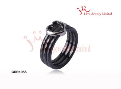 China 3 Pieces Micro Pave Black Ceramic Silver Love Rings In Clean Cubic Zircon CSR1055 for sale