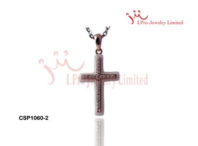 China Christian Black/White Rose Gold Plated Pave Set Silver CZ Ceramic Cross Pendants for sale