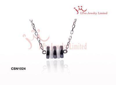 China White And Black Pandora Ceramic Silver Necklace With 18 Inch Silver Box Chains CSN1024   for sale