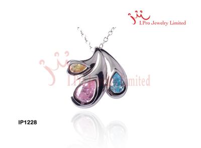 China Big Color Stones Peacock Fans Silver CZ Pendant Necklace Jewellery With Chain for sale