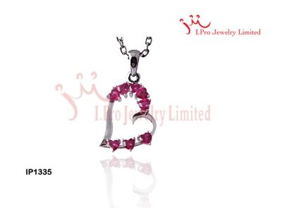 China Synthetic Red Garnet Heart Shaped Bezel Setting Silver CZ Love Pendant for sale