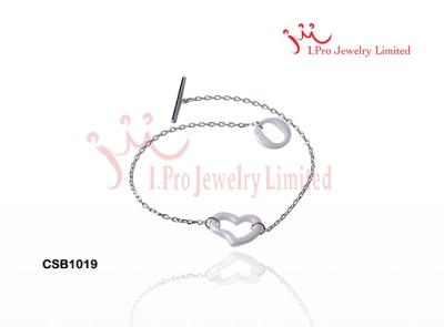 China White Ceramic And Diamond Cut CZ Heart Shaped Ceramic Silver Bracelet For Woman for sale