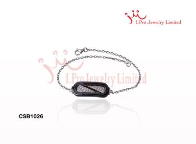 China White And Black Gradient Tool Cushion Shaped 925 Sterling Ceramic Silver Bracelet for sale