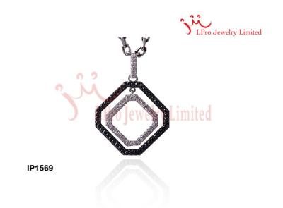 China Black White Double Square Tiger Prong Silver CZ Pendants With Long Silver Necklace Chain for sale