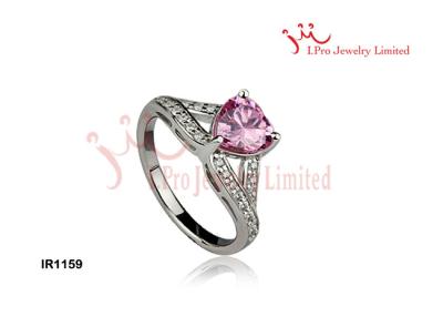 China Unisex Prong Setting Diamond Cut Pink Zircon Silver CZ Wedding Rings In Wax Setting for sale