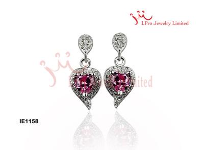 China Women 's Big Silver cz Stud Earrings With White And Red Cubic Stone Jewellery For Marriage for sale