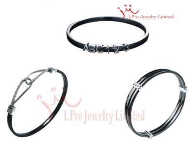 China 3MM Black 925 Sterling Silver Jewelry Sets Ceramic Bangle Bracelets In Nickel Free for sale